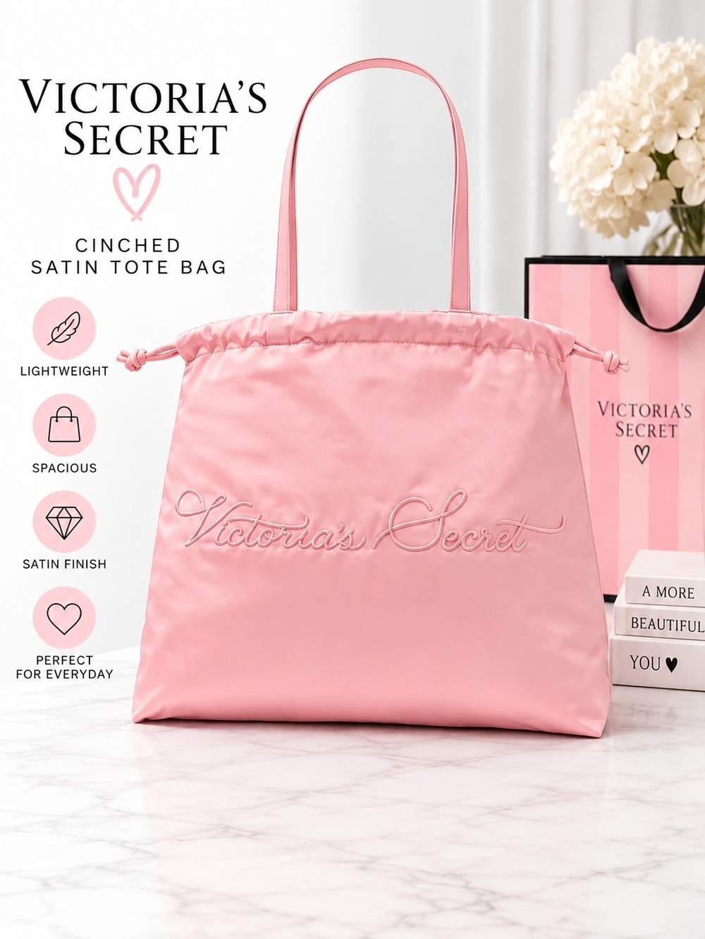 Victoria's Secret Pink Satin Cinch-Top Tote